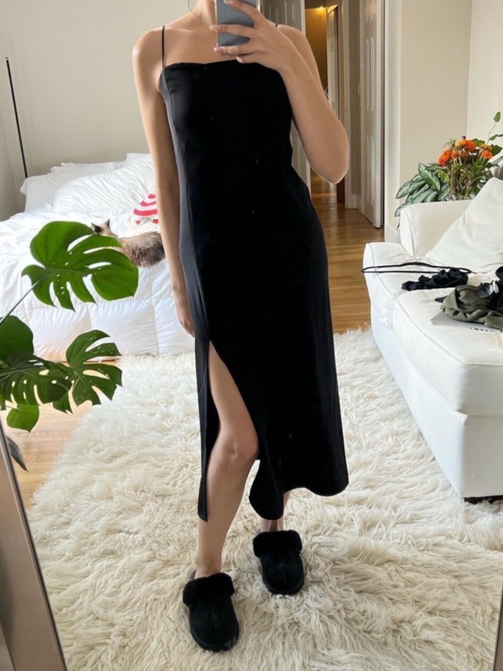 Babaton Aritzia Black Satin Slip Dress Midi Minimal Strappy Elegant Size XXS